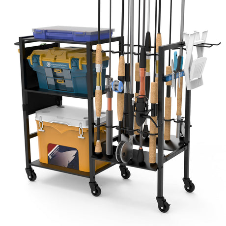 KNINE OUTDOORS Garage Fishing Pole Holders - 12 Rod Holders, 3 Layers of Storage Space for Fishing Gear and Equipment KNINE OUTDOORS