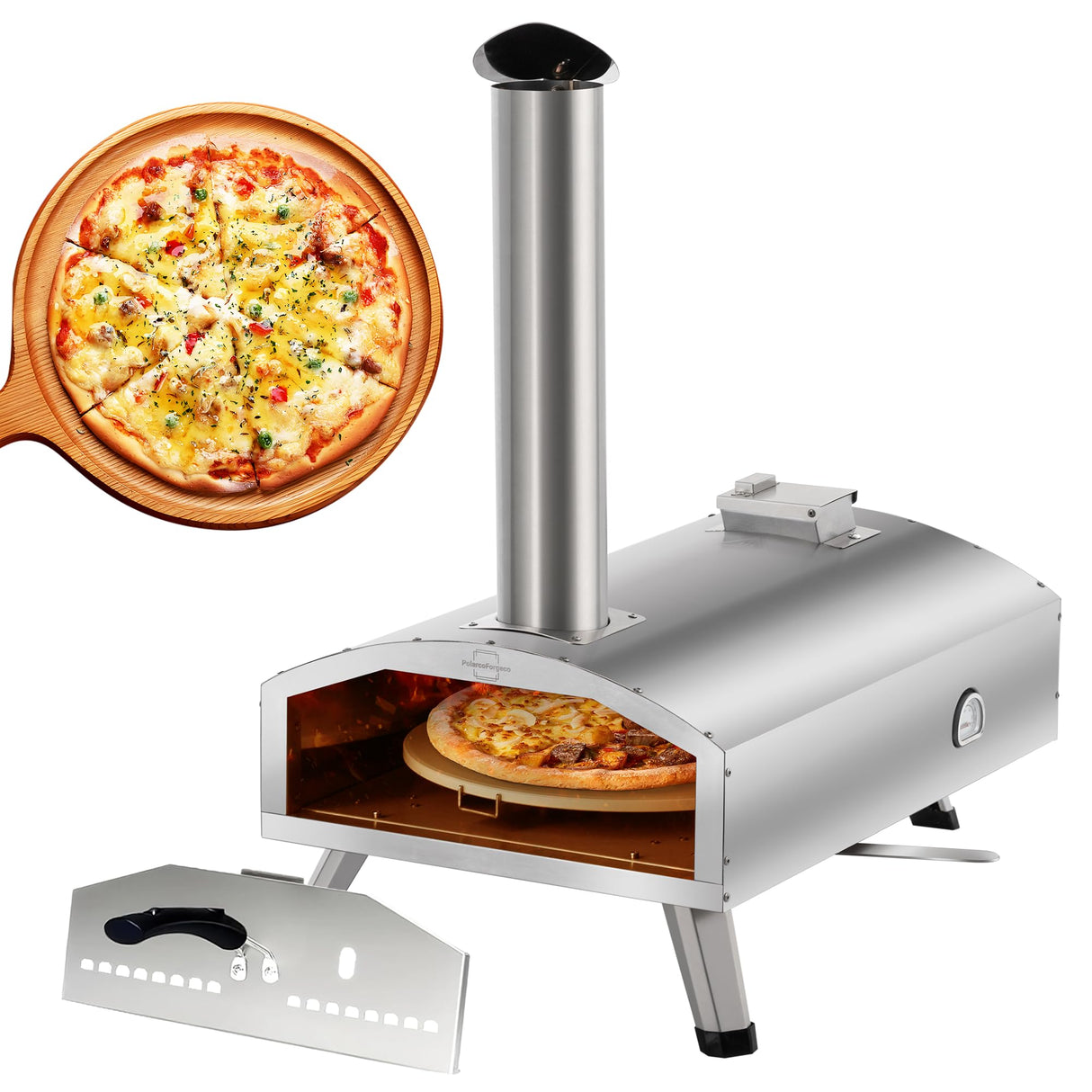 12” Portable Wood Fired Pizza Oven - Stainless Steel Pellet Pizza Stove for Outdoor Cooking, Backyard & Camping PolarcoForgeco