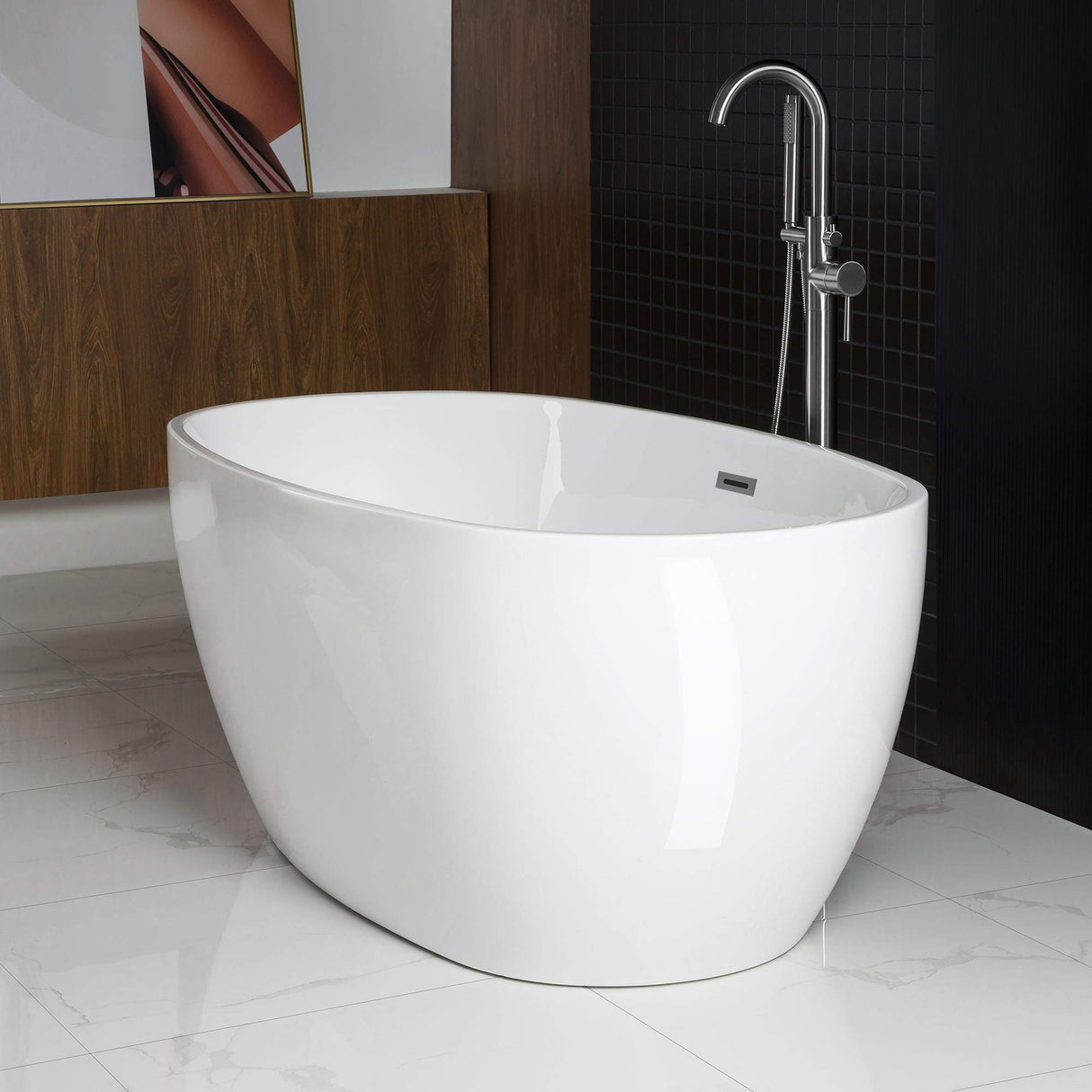 WOODBRIDGE 59" Acrylic Freestanding Bathtub Contemporary Soaking Tub, White Acrylic (Chrome Drain/Overflow),BTA1518 -C-Drain &O WOODBRIDGE