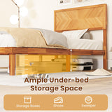 Giantex Wood Twin Bed Frames with Headboard, Solid Acacia Wood Platform Bed with 12 Strong Wooden Slat Support, Scandinavian Style Art Deco Twin Size Bed Frame, No Box Spring Needed, Rustic Brown Giantex