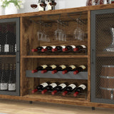 IBF Rustic Wine Bar Cabinet, Coffee Bar Cabinet for Liquor and Glasses, Farmhouse Wood Buffet Sideboard with Storage Rack, Wine Liquor Cabinet for Home Kitchen Dining Room, Rustic Brown, 55 Inch IBF