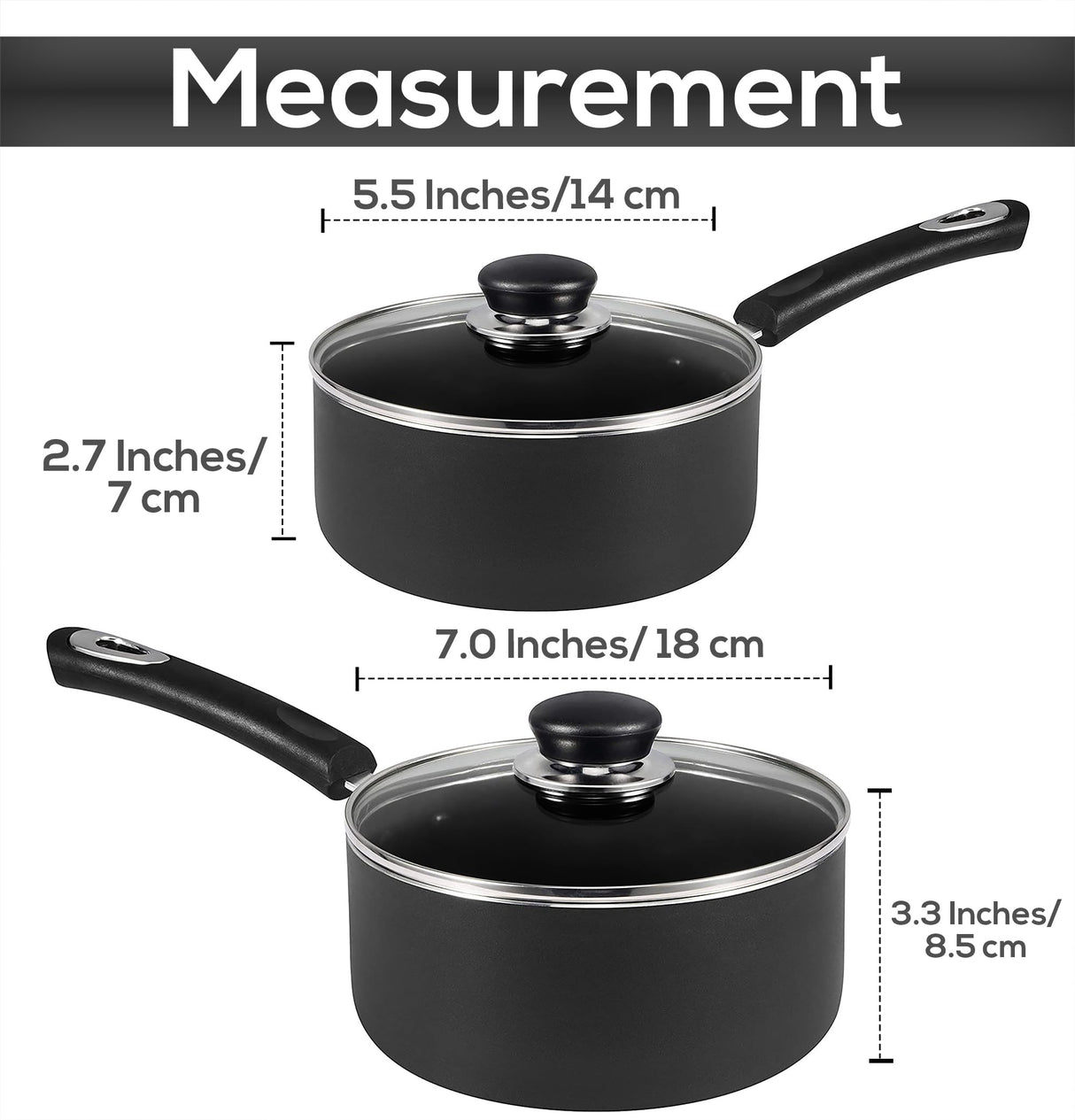 Utopia Kitchen Nonstick Saucepan Set with Lid, 1 Quart and 2 Quarts Multipurpose Pots Set for Home Kitchen or Restaurant (Grey-Black) Utopia Kitchen