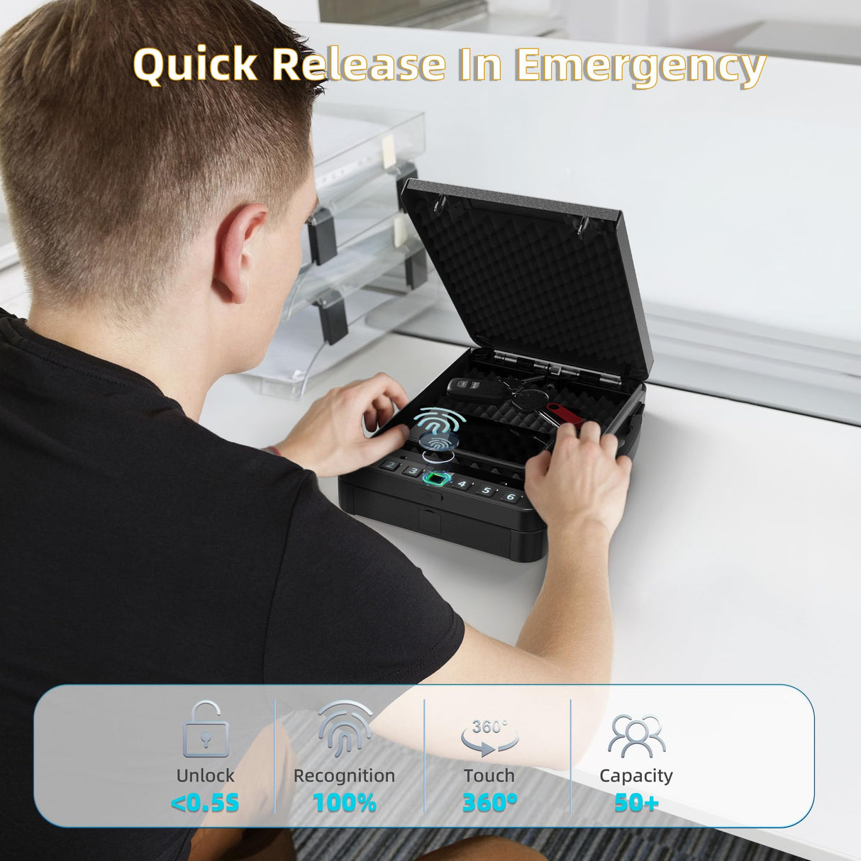 KENRONE Portable Safe Box,Biometric Gun Safe for Handgun,Fingerprint Cabinet Boxes with Keys and Password to Quick Unlock,Safe Case for Guns Nightstand Travel Carry-on KENRONE