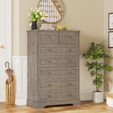 Hasuit Farmhouse Dresser for Bedroom, 7 Drawers Dresser, 51.4"Tall Dressers Chest of Drawers with Hand Carved Panel, Large Wood Closet Storage Organizer Rustic Dressers for Bedroom Living Room Hallway Hasuit