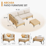 ABCASA Patio Furniture Set, 5-Piece Wicker Outdoor Patio Furniture Sets with Coffee Table,Boho Patio Conversation Set Sectional Sofa with All-Weather Cushions for Backyard,Porch,Beige ABCASA