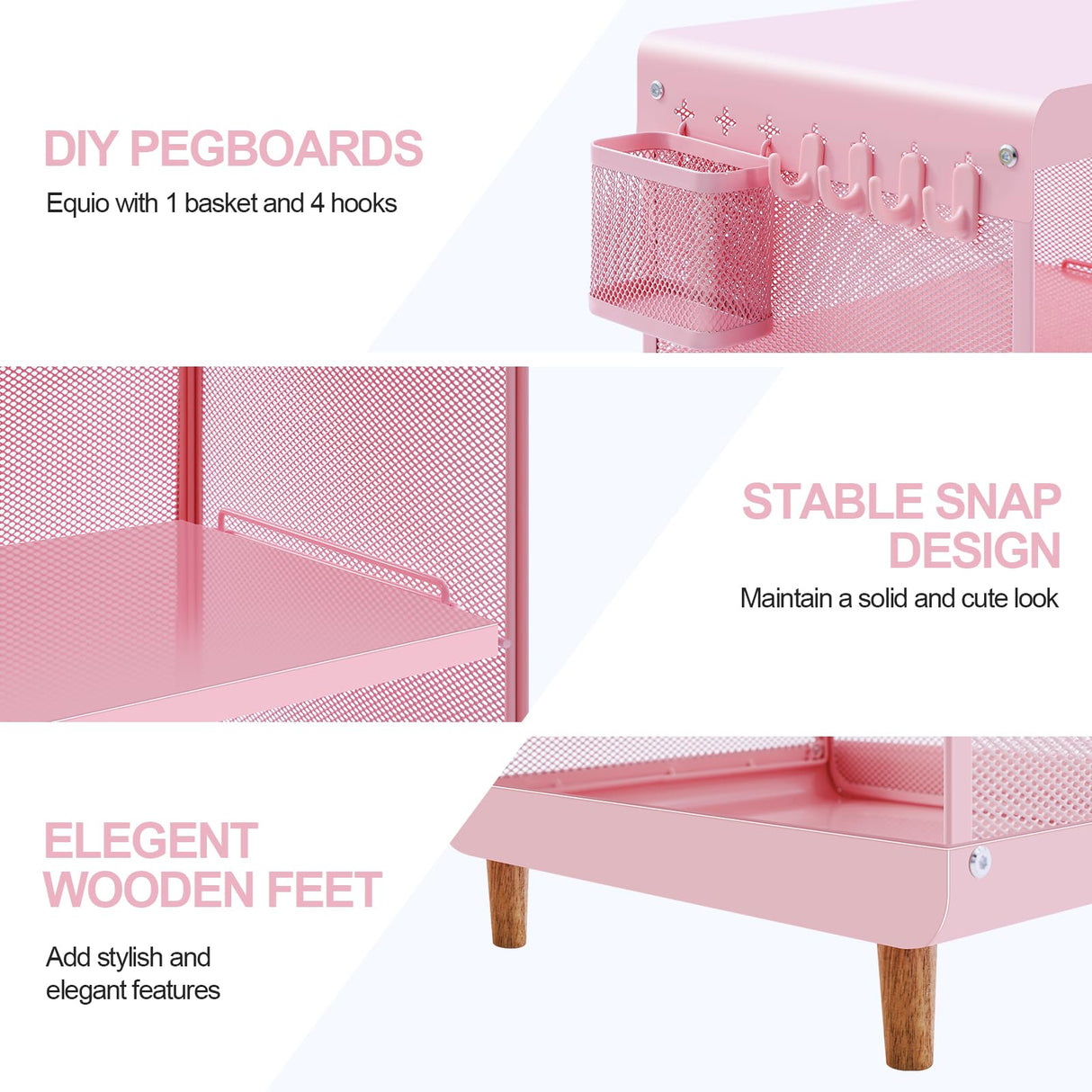 SYKIARIOL Cute Bedside Nightstand Table, Girls Metal Side Table, Kid End Table with Storage for Living Room Bedroom Kid's Room Dorm Office (Classic Pink) SYKIARIOL