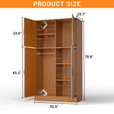 Unikito 71'' Farmhouse Wardrobe Closet with Hanging Rod, 4 Barn Door Storage Cabinet with Adjustable Shelves, Freestanding Closet Wardrobe Cabinet for Bedroom Living Room Office, Highland Oak Unikito