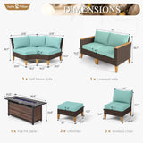 Sophia & William Patio Furniture Set with Fire Pit Table, 9 Piece Half Moon Outdoor Wicker Sectional Sofa Set, Rattan Conversation Set with 56-Inch Fire Pit Table & Ottoman (Aqua Blue) Sophia & William