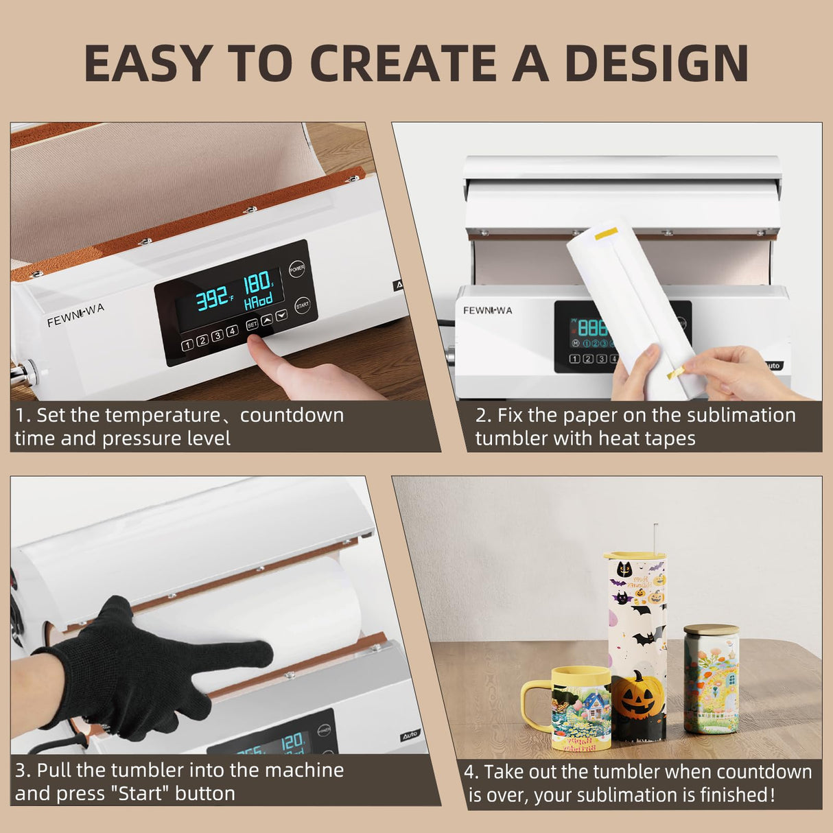 FewNvWa Tumbler Heat Press Machine - Auto Mug Heat Press Fast & Even, Auto-Off Safe Professional Sublimation for 10-30oz Cups, Glasses and Mugs FewNvWa