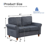 EBELLO Modern Linen Fabric Loveseat Sofa, Upholstered 2-seat Sofa Couch Wood Frame and Sturdy Legs for Living Room Bedroom Office, Dark Blue EBELLO