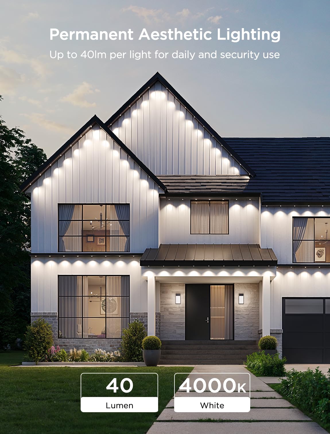 Govee Permanent Outdoor Lights 2, 150ft RGBIC Outdoor Lights with 108 LED Lights, IP67 Waterproof, 100 Scene Modes with 40lm White for Outdoor Decorations, Works with Alexa, Google Assistant, White Govee