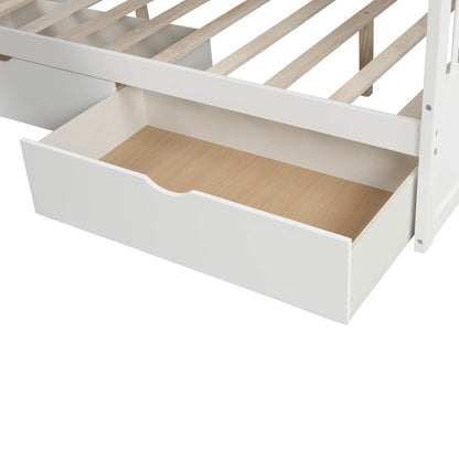 SOFTSEA Twin Over Full Bunk Bed with Storage Stairs, Slide, and Drawers in White - WoodArtSupply