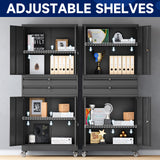 Yizosh Metal Garage Storage Cabinet with Locking Doors and Adjustable Shelves, Rolling Tool Storage Cabinet with 4 Wheels and 2 Drawer - 74" Steel Locking Cabinet for Garage, Warehouse Yizosh