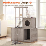 MAHANCRIS Cat Tree with Litter Box Enclosure, Hidden Cats Litter Box Furniture with Condo and Plush Ball, Wooden Cats Washroom Furniture with Platform, Indoor Cat House, Greige CWHG1501 MAHANCRIS