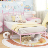 Merronix Twin Bed Frames with Headboard, Princess Bed for Girls Heavy Duty Metal Bed Platform Under Bed Storage Space No Box Spring Needed,Light Pink Merronix
