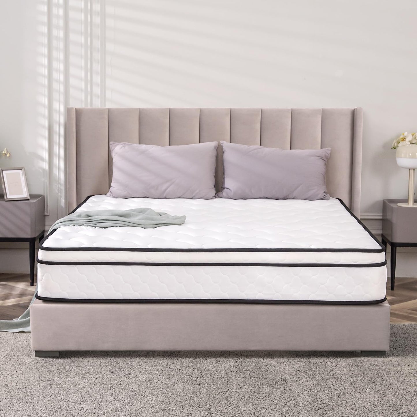 Queen Mattress, 10 inch Queen Size Mattress Hybrid in A Box, Bonnell Coil Queen Size Mattress Medium Soft Feel with High Density Foam for Pressure Relief