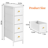 Fixwal Narrow Storage Cabinet, Dresser with 4 Drawers, Slim Fabric Dresser Storage Tower for Small Spaces, White Dresser with Steel Frame, Wood Top, for Bedroom, Bathroom, Living Room, Laundry, Closet Fixwal
