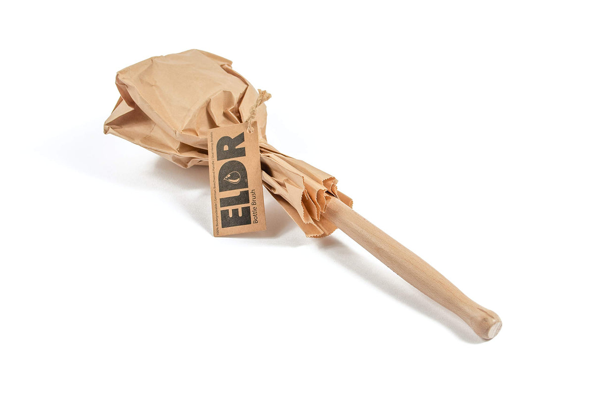 ELDR Supply Bottle Brush, 14in Extra Long German Beechwood Handle, Strong Hemp Bristles, Zero Waste, Cleans and Scrubs Hard to Reach Wide Mouth Jars, Glasses, and Tumblers ELDR Supply