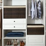 SONGMICS Storage Basket with Lid, 42.3 Gallon (160L) Storage Bin, Woven Blanket Storage Basket with Handles, Foldable, Removable Liner, Metal Frame, for Bedroom, Laundry Room, Brown URST76BR SONGMICS