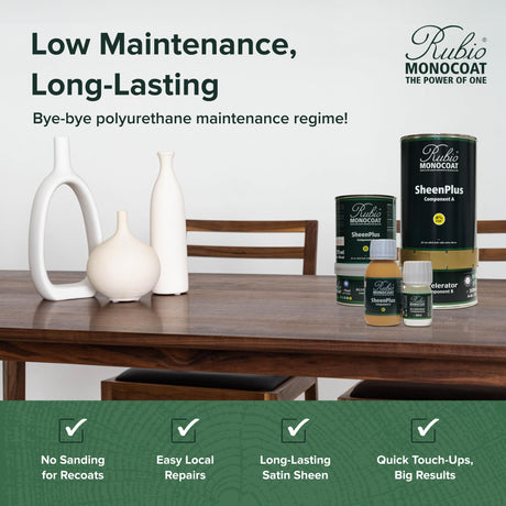 Rubio Monocoat SheenPlus 560 ft² | 0% VOC Satin Look Sheen Enhancer & Wood Finish for Interior Surfaces, Furniture, Floors, Countertops & Tables Finished with Oil Plus 2C | 350 ml Rubio Monocoat