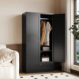 ZAOUS Metal Armoire Wardrobe Closet,72" Tall Wardrobe Cabinet with Drawer,2 Doors Armoire Storage Closet with Adjustable Shelves and Hanging Rod for Bedroom,Black ZAOUS