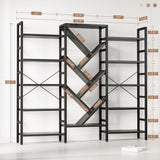 INNOD 70x70” Triple 5 Tier Book Shelf, Large Wooden Bookcase with 17 Open Display Shelf, Modern Tree Bookshelf Metal Frame Tall Book Case Furniture for Living Room Bedroom Home Office Black INNOD