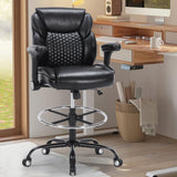 Chairoyal Drafting Chair, Ergonomic Tall Office Chair with Soft Adjustable Arms and Foot Ring, Standing Desk Chair PU Leather High Office Chair for Counter Height Desk, Swivel Computer Stool, Black Chairoyal