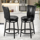 FLYZC Bar Stools Set of 2, Counter Height Swivel Bar Chair with High Backrest, 24" Round Seat Barstools for Kitchen Island, Pub, Metal Base, Upholstered PU Leather Dining Chairs Black FLYZC
