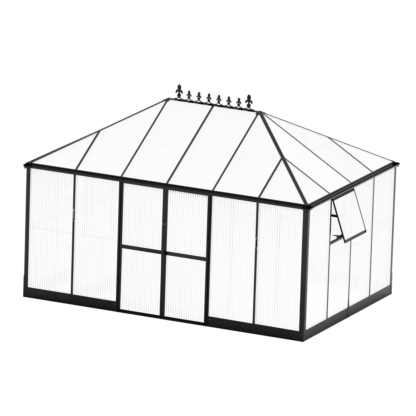 Jocisland 14x9.5x9 FT Polycarbonate Greenhouse- 6 FT Wall Height Outdoor Aluminum Greenhouses with 2 Ventilation and Rain Gutter, Double Doors with Hook, Walk-in Greenhouse for Backyard Garde - WoodArtSupply