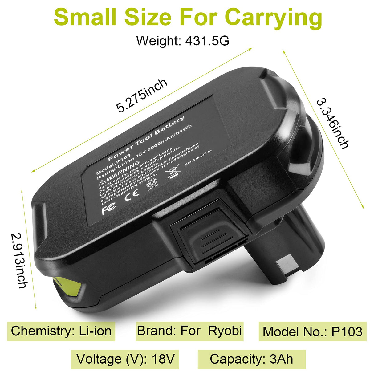 ARyee 3000mAh P108 Compatible with Ryobi Lithium Battery 18 Volt ONE+ P102 P103 P104 P105 P107 P108 P109 P190 P191 P122 with LED ARyee