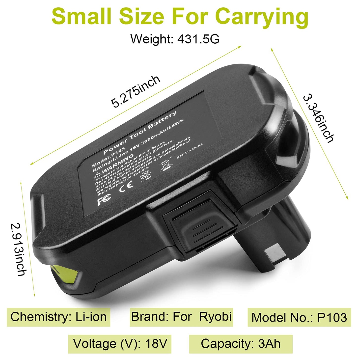 ARyee 3000mAh P108 Compatible with Ryobi Lithium Battery 18 Volt ONE+ P102 P103 P104 P105 P107 P108 P109 P190 P191 P122 with LED - WoodArtSupply