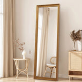 TheiaMo Full Length Mirror Wood Frame, 65×22in Floor Mirror Full Body Mirror with Standing Holder Hanging Wall Mirror, Stand Large HD Mirror, Dressing Mirror for Bedroom/Living Room, Dark Wood TheiaMo