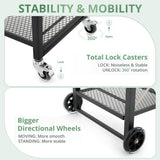 LUE BONA Foldable Outdoor Grill Cart with 2 Total Lock Casters, Stainless Steel Pizza Oven Stand, Rolling BBQ Table and 3 Shelf Folding Kitchen Island, Black LUE BONA