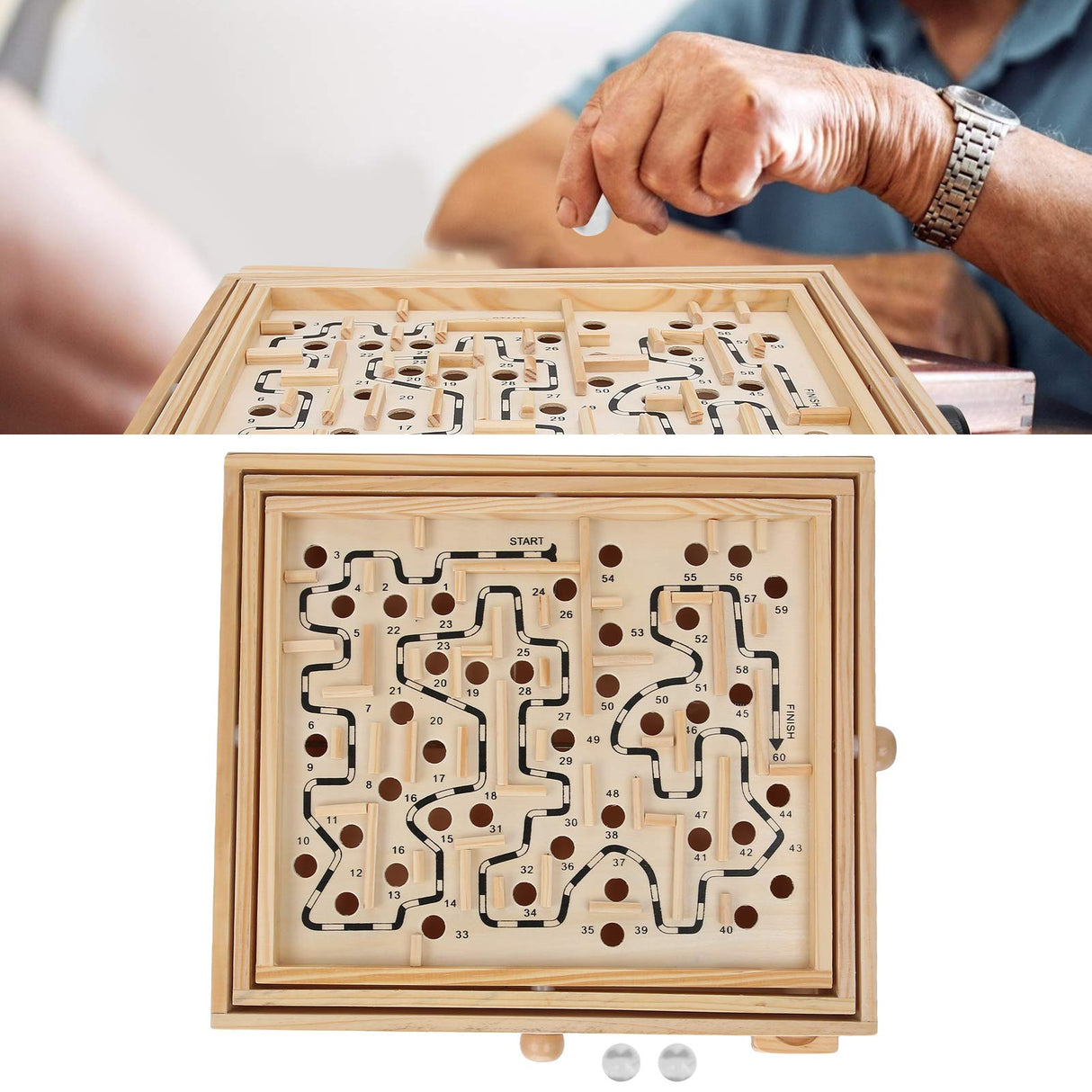 Yosoo Wooden Maze Ball Large, Wooden Labyrinth Maze Game Educational Games Puzzle Toy Table Tilting Balance Board with for Dementia Adults Children Large Marbles Company Junior Yosoo