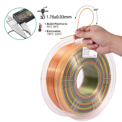 3D Printer Filament, Silk Rainbow PLA Filament 1.75 mm, Color Change Filament Dimensional Accuracy +/- 0.03 mm, 1 KG Spool, PLA Rainbow Silk Multicolor