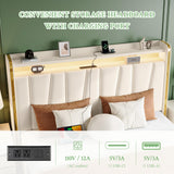 koorlian Queen Bed Frame with 4 Dustproof Drawers and 2-Tier Storage Headboard, 51”Tall Upholstered Platform Bed Frame with Adjustable Headboard, Charging Station, LED Lights, Easy Assembly, Beige koorlian