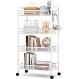TOOLF 4-Tier Rolling Cart, Metal Utility Cart with 3 Hooks, Easy Assemble Mobile Storage Trolley On Wheels, Metal Shelving Units Kitchen Bathroom Laundry Room TOOLF