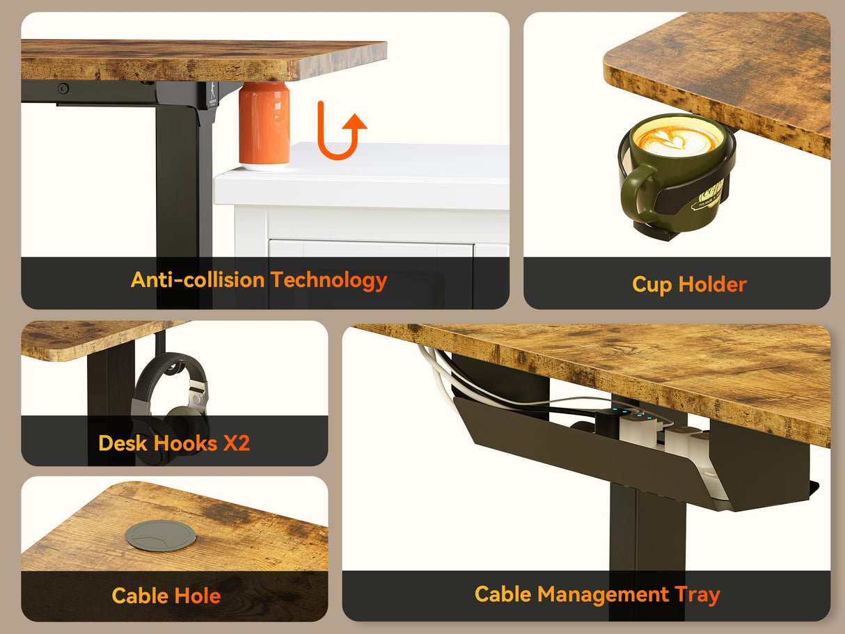 WALKINGDESK 63X55 Inches Reversible L Shaped Standing Desk Height Adjustable with Cup Holder, Electric Corner Computer Desk, Sit Stand up Home Office Desk, Ergonomic Gaming Desk, Rustic Brown WALKINGDESK