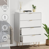 Masupu 4 Drawer Dresser, Drawer Chest, Tall Storage Chest Cabinet Organizer Unit with Metal Legs, Small Dresser for Bedroom, Living Room, Closet, Hallway White Stripe Masupu