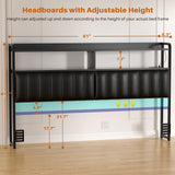Aheaplus Queen Size Upholstered Headboard with USB Ports, Outlets, LED Lights, and Storage – Black Aheaplus