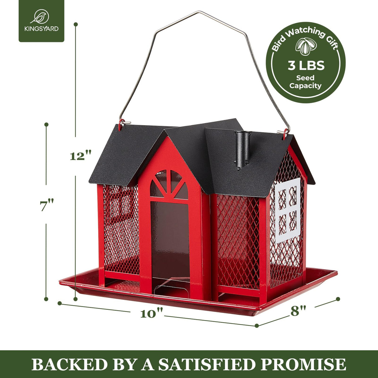 Kingsyard Bird Feeder House for Outside, Metal Mesh Wild Bird Feeder with Triple Feeders for Finch Cardinal Chickadee, Large Capacity, Weatherproof and Durable, Red Kingsyard