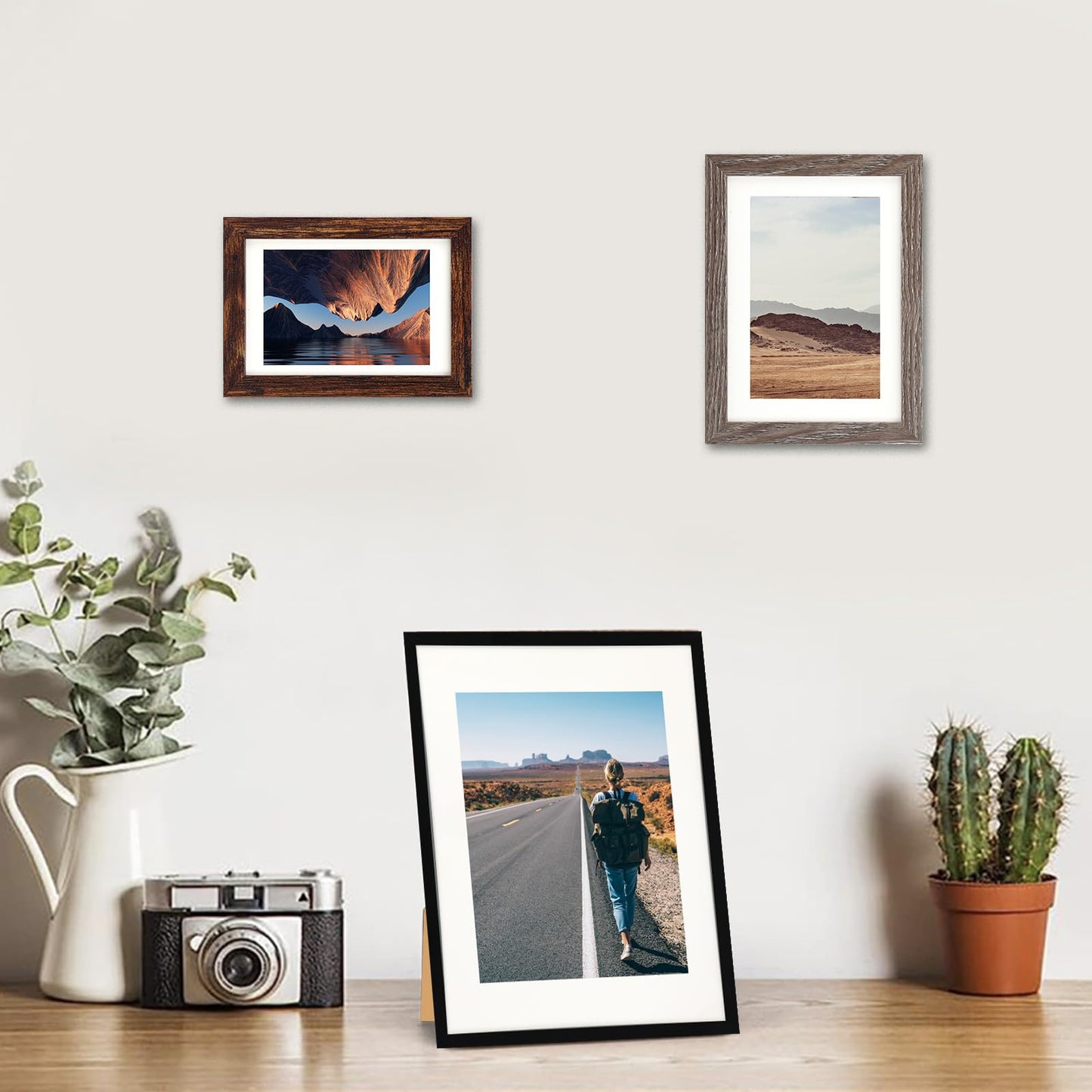 Fixwal Picture Frames Set, 15 Pack Wall Frame Set in 3 Different Finishes with Mat for Multiple Sizes Photos, Three 8x10, Six 5x7, Six 4x6 for Wall Gallery Decor, Hanging or Tabletop Display - WoodArtSupply