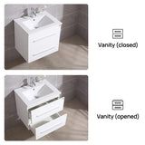 wonline 24" White Wall Mounted Bathroom Vanity Set Two Drawers Storage Cabinet with Ceramic Vessel Sink and Mirror Combo Chrome Faucet wonline