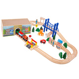 ORBRIUM 52 Pcs Deluxe Wooden Train Set with Wooden Storage Box Tunnel Compatible with Thomas, Brio, Melissa (Wooden Box - 52 Pcs Train Set) Orbrium