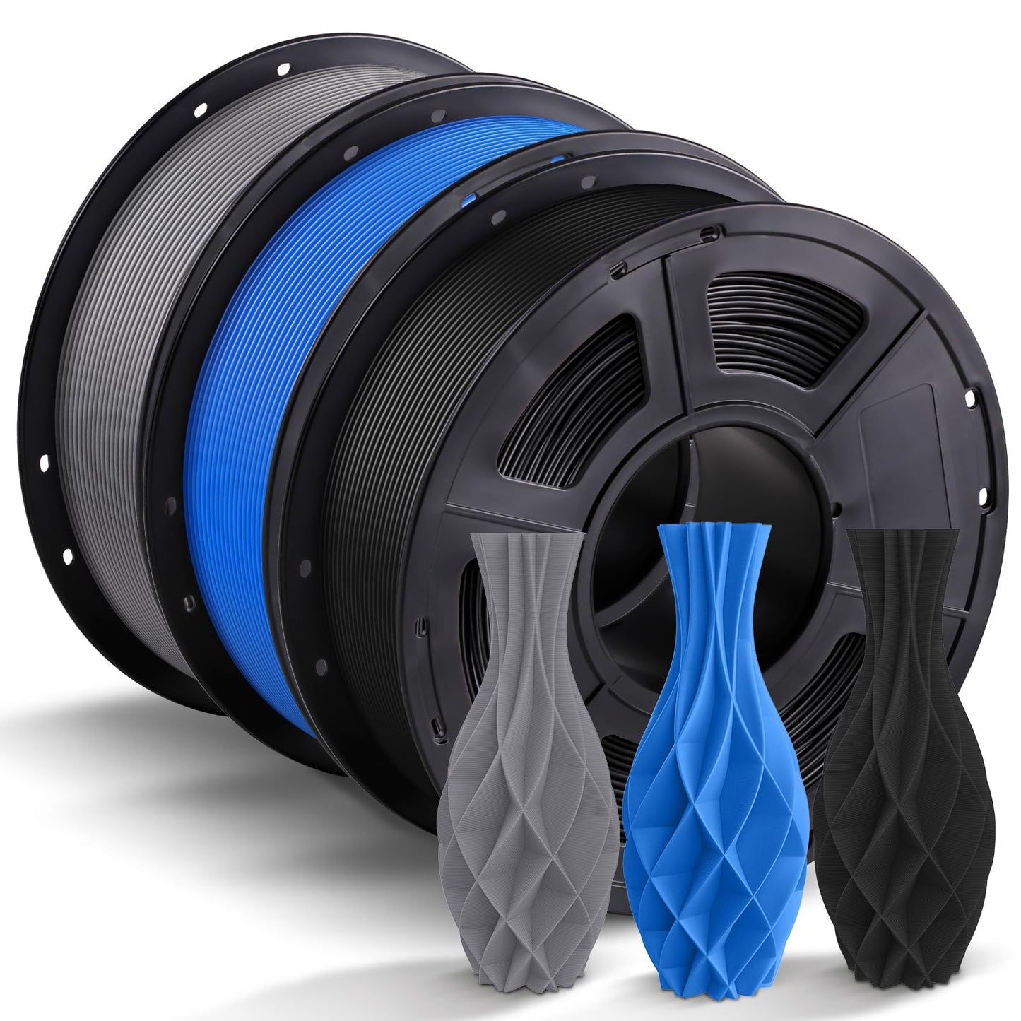 ANYCUBIC PLA Filament 1.75mm Bundle 3KG, 3D Printing PLA Filament 1.75mm Dimensional Accuracy +/- 0.02mm, 1KG Spool (2.2 lbs), 3KG, Black+Gray+Blue - WoodArtSupply