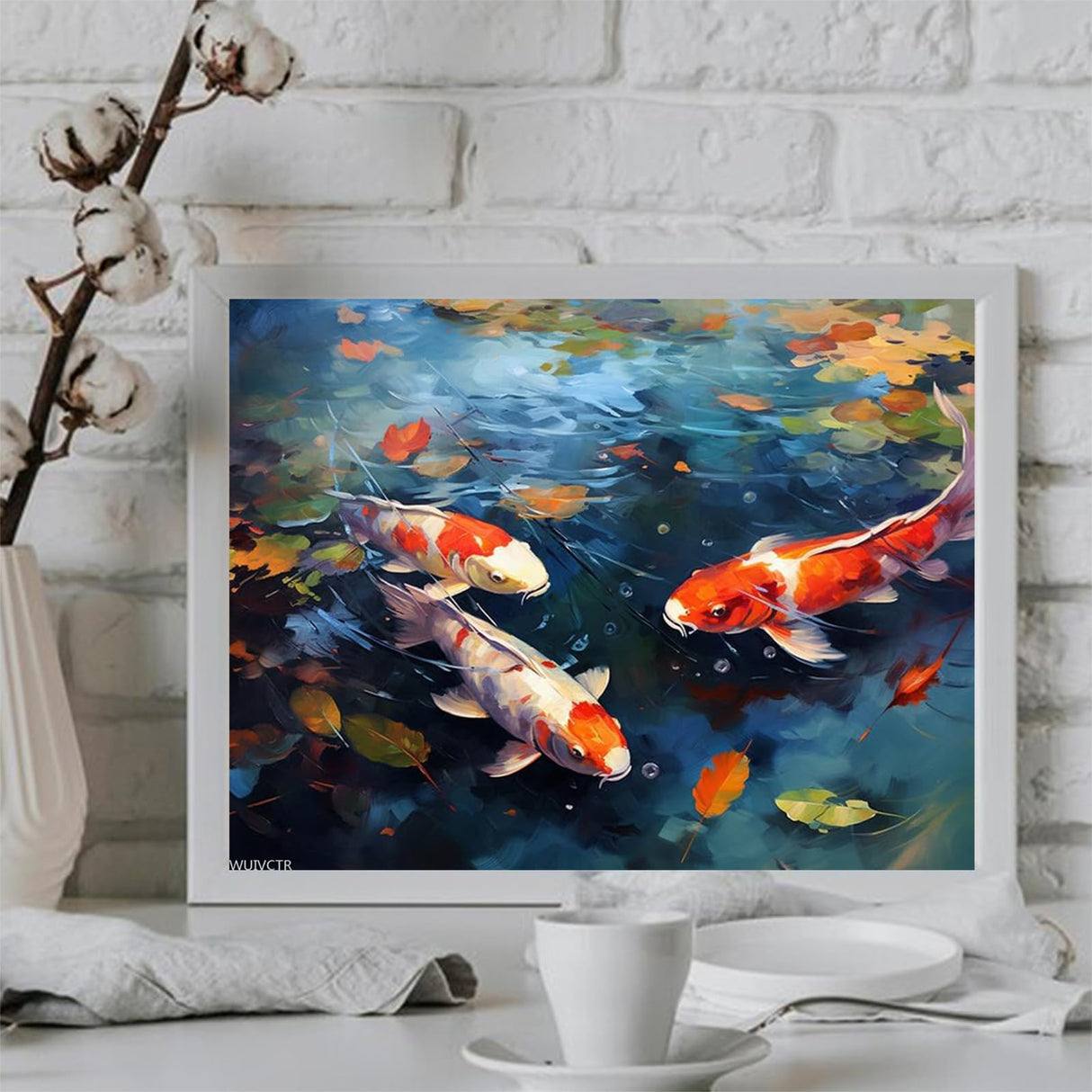 WUIVCTR Paint by Numbers for Adults, Pond Deciduous Koi Fish, Acrylic Oil Painting by Numbers Kits for Beginner Art Crafts Canvas for Home Decor, 40x50cm WUIVCTR