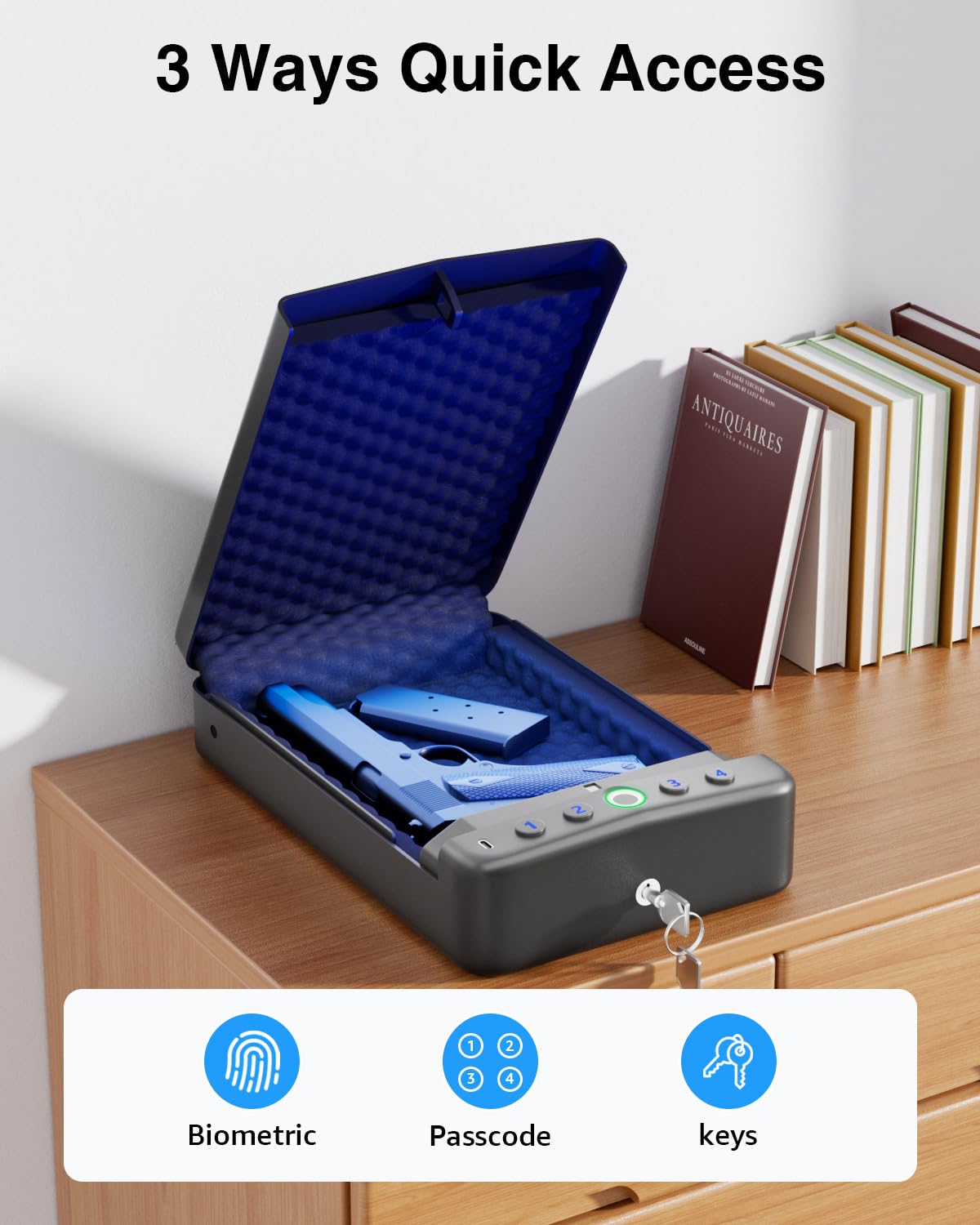 MOLICAR Car Gun Safe, Small Biometric Gun Safe for Handgun, Portable Fingerprint Quick Access Pistol Safe for Nightstand Bedside MOLICAR