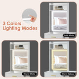 LUMISOL Small Makeup Vanity with Mirror and Light, Makeup Vanity Desk with Charging Station & Fold-up Shelf for Small Space, 3 in 1 Compact Makeup Vanity Set with Hidden Stool, Dressing Table, White LUMISOL