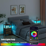 TUTOTAK LED End Table with Charging Station, Nightstand with Cloth Drawer, Side Table with Outlets, Set of 2, Couch Table, Brown TB01BB068 TUTOTAK