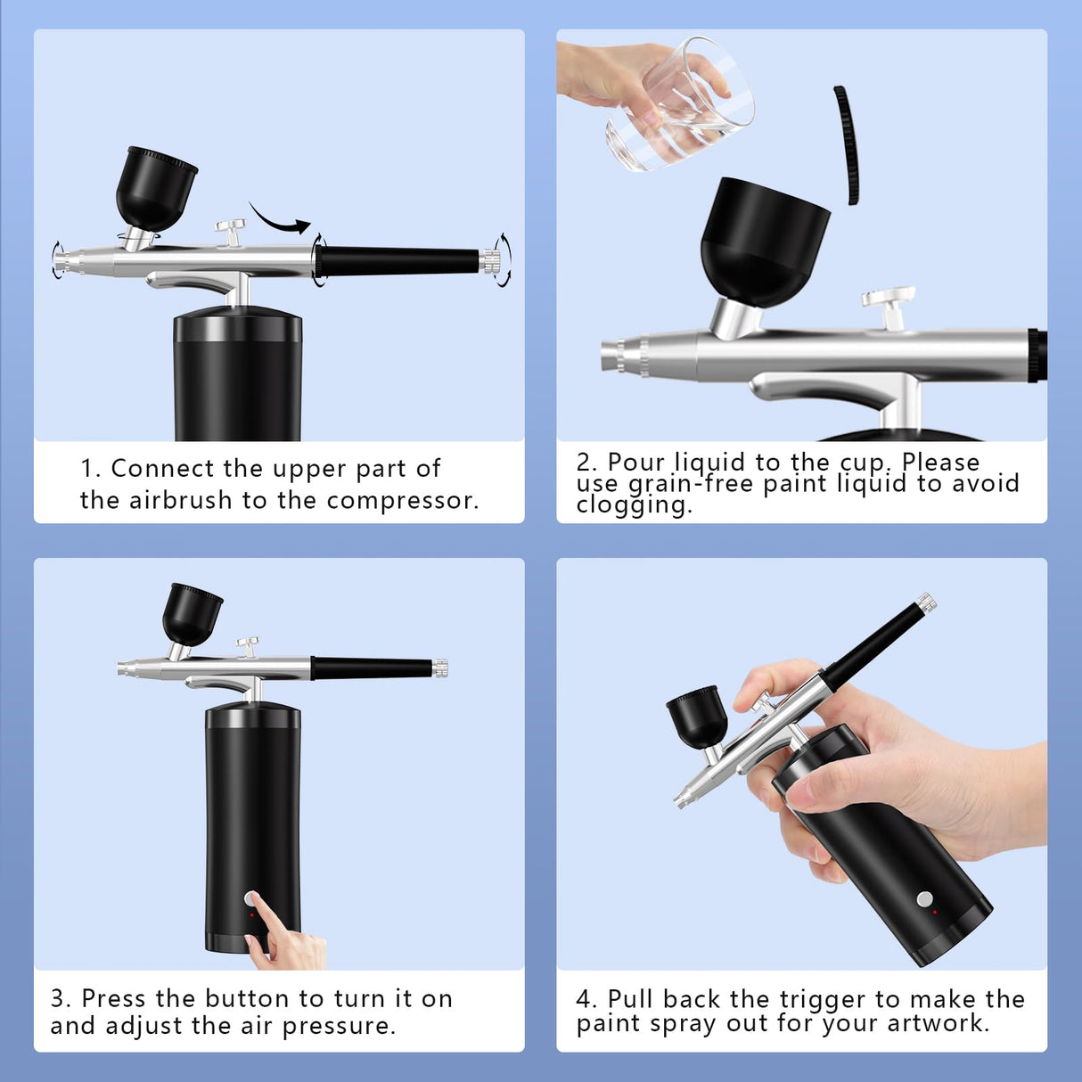 Airbrush Kit With Compressor 48PSI Rechargeable High Pressure Air Brush Set Cordless Airbrush Kit with 0.3mm Nozzle for Painting,Nail Art, Cake Decor,Makeup,Modeling (Black) crpen